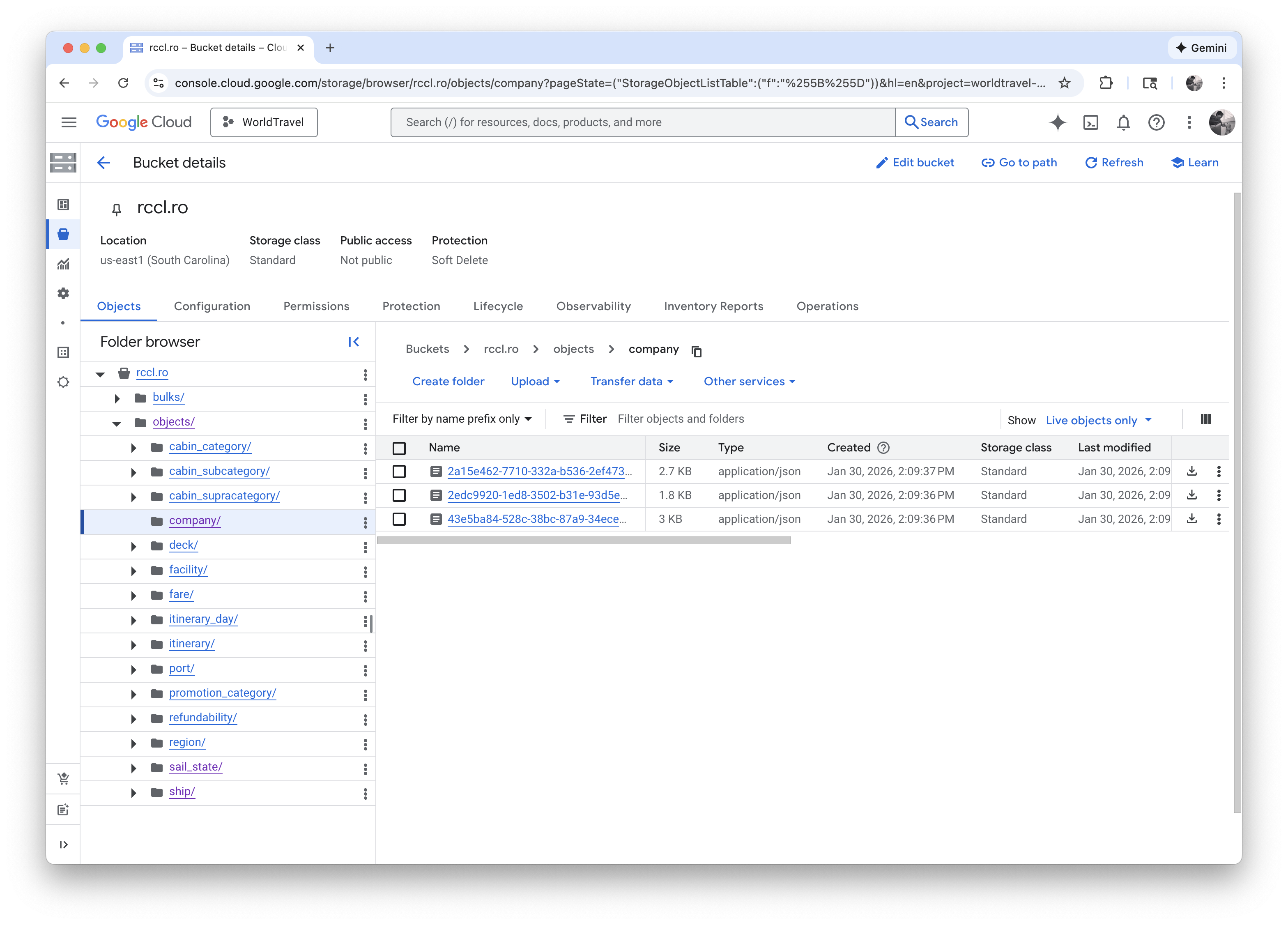 Objects bucket structure
